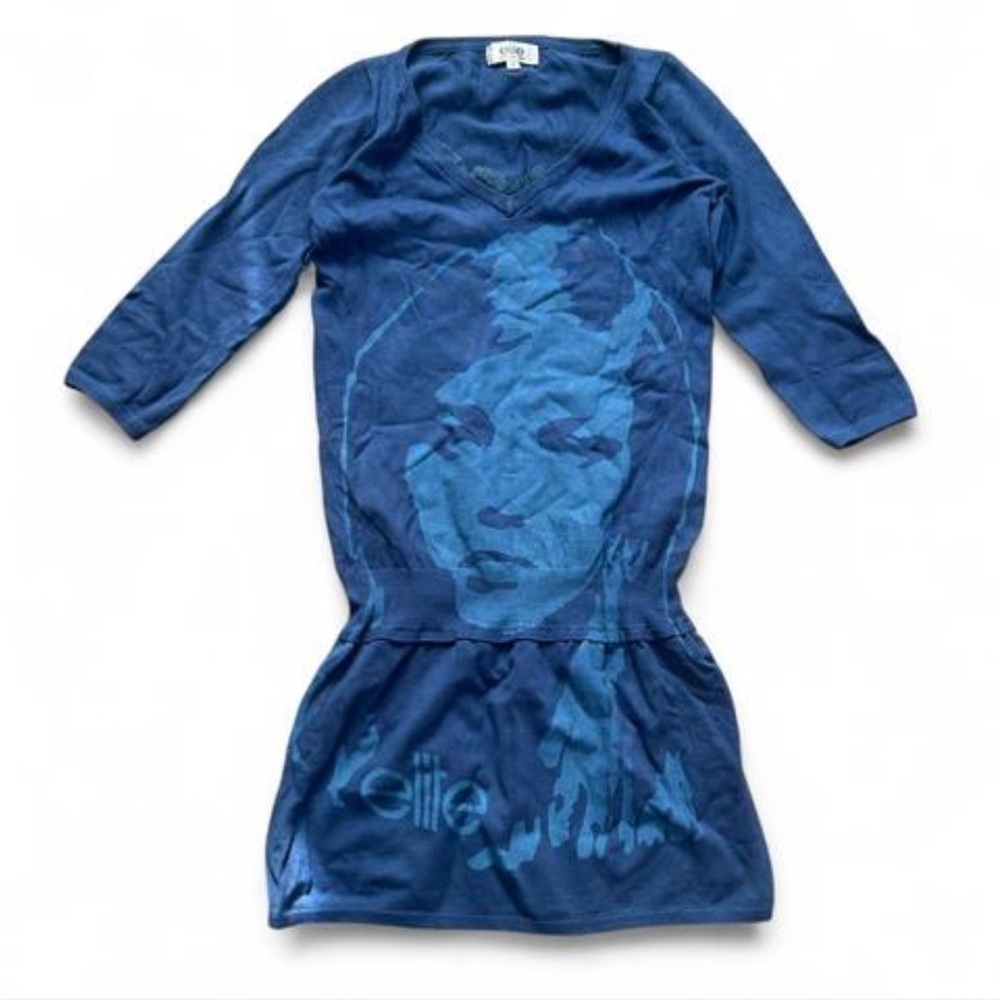 Blue Elite Graphic Lace Trim Dress